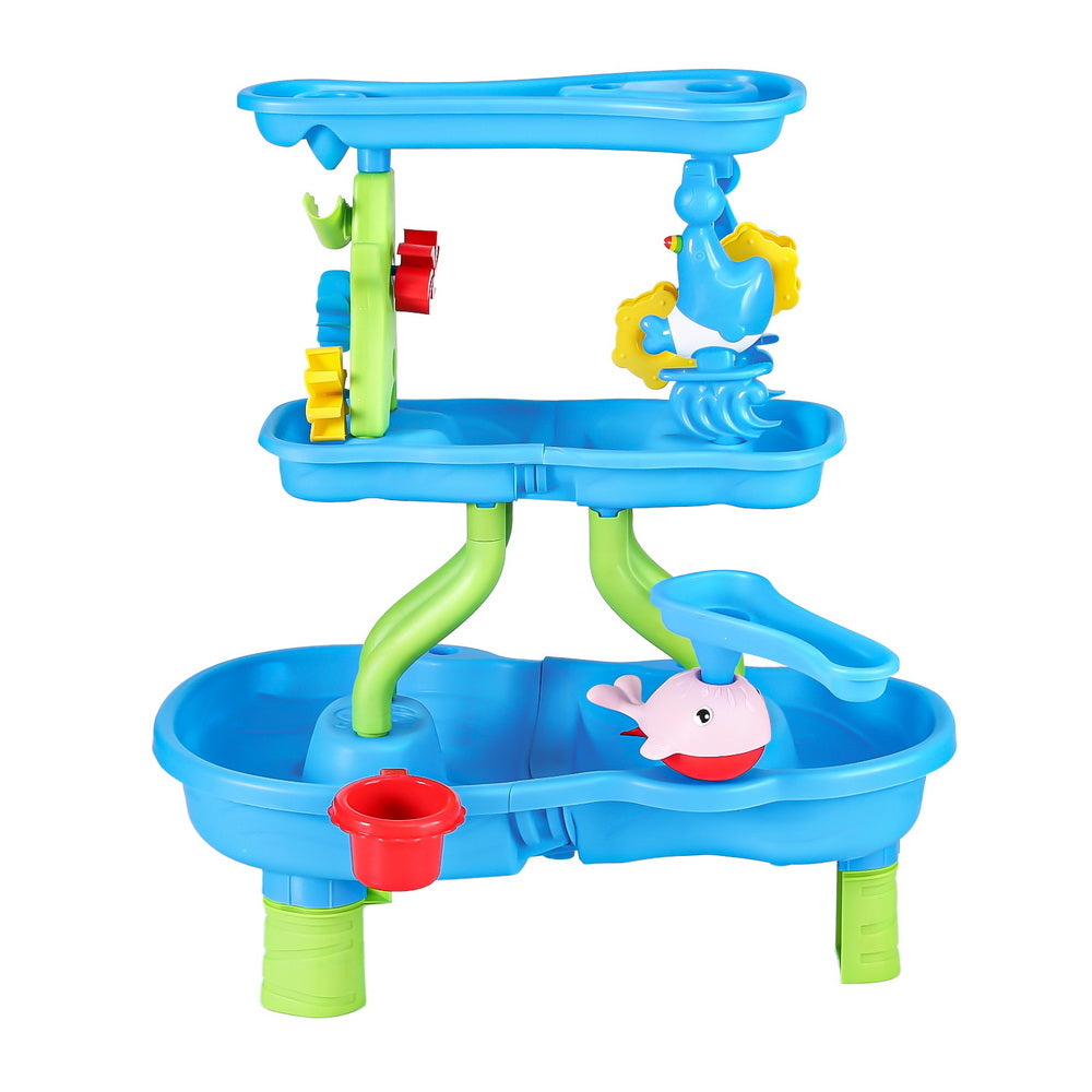 Keezi Kids Sand and Water Table 4-Tier Waterfall Sandpit Toys Beach Shovel