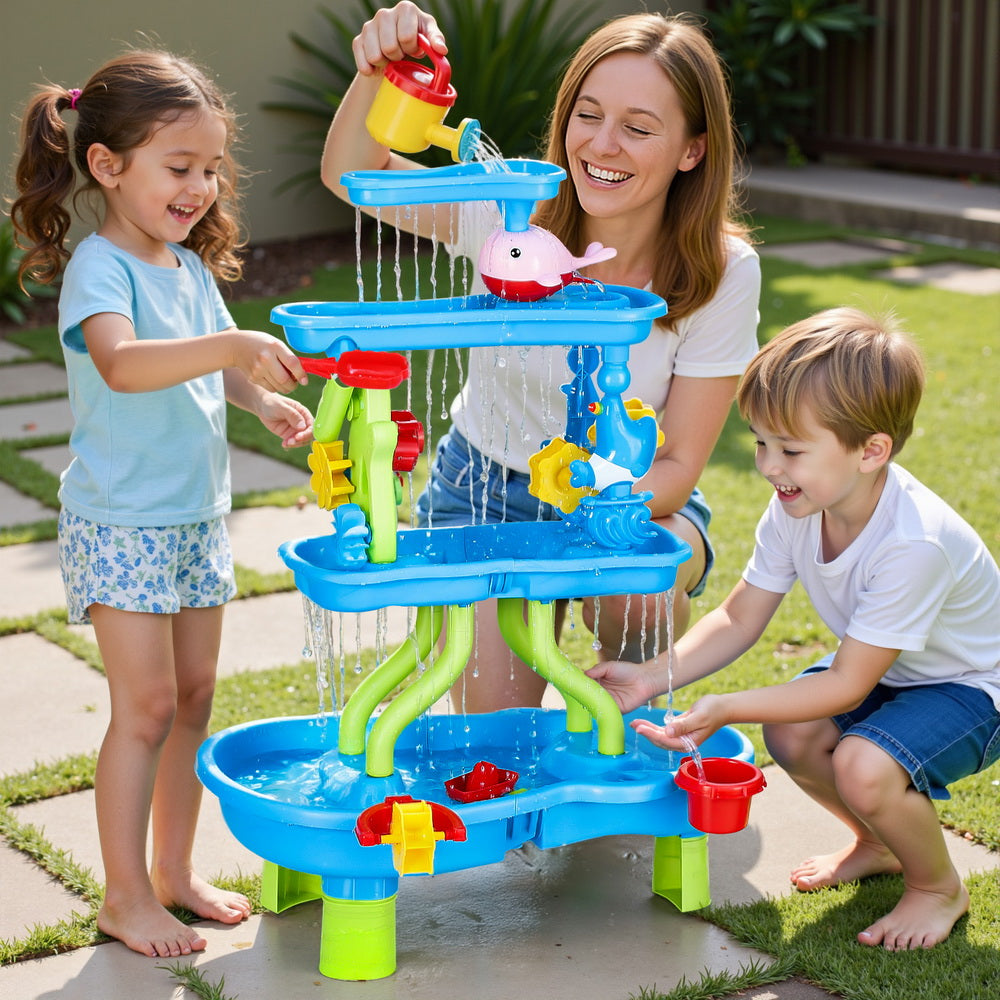 Keezi Kids Sand and Water Table 4-Tier Waterfall Sandpit Toys Beach Shovel