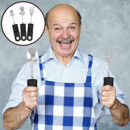 3pcs Adaptive Utensils Easy Grip Silverware Built Up Bendable Fork Teaspoon Tablespoon Eating Feeding Utensil Assist Tableware for Elderly People Disability