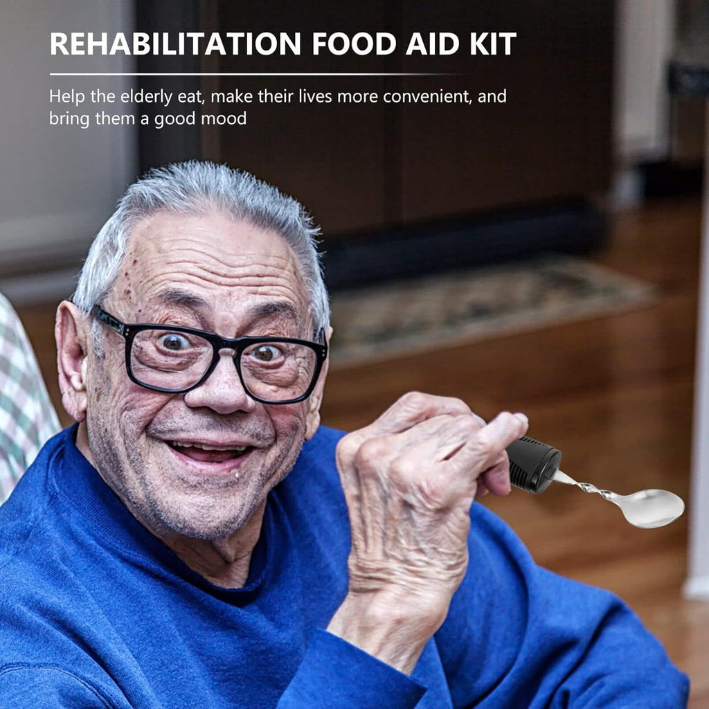 3pcs Adaptive Utensils Easy Grip Silverware Built Up Bendable Fork Teaspoon Tablespoon Eating Feeding Utensil Assist Tableware for Elderly People Disability