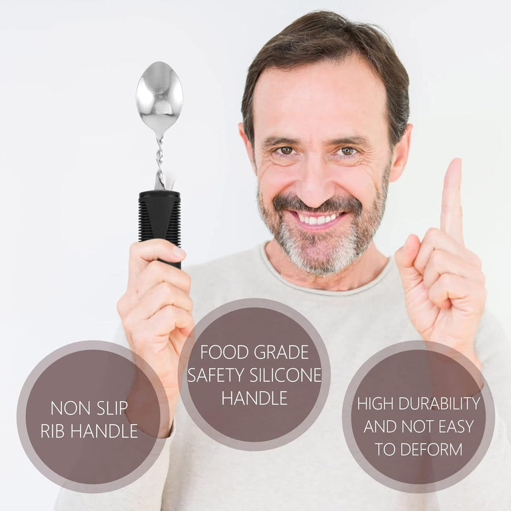 3pcs Adaptive Utensils Easy Grip Silverware Built Up Bendable Fork Teaspoon Tablespoon Eating Feeding Utensil Assist Tableware for Elderly People Disability