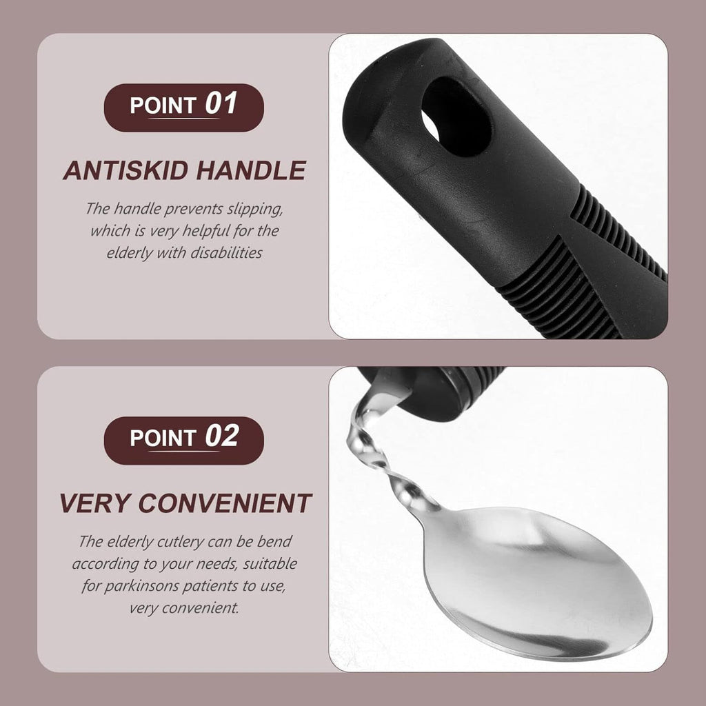3pcs Adaptive Utensils Easy Grip Silverware Built Up Bendable Fork Teaspoon Tablespoon Eating Feeding Utensil Assist Tableware for Elderly People Disability