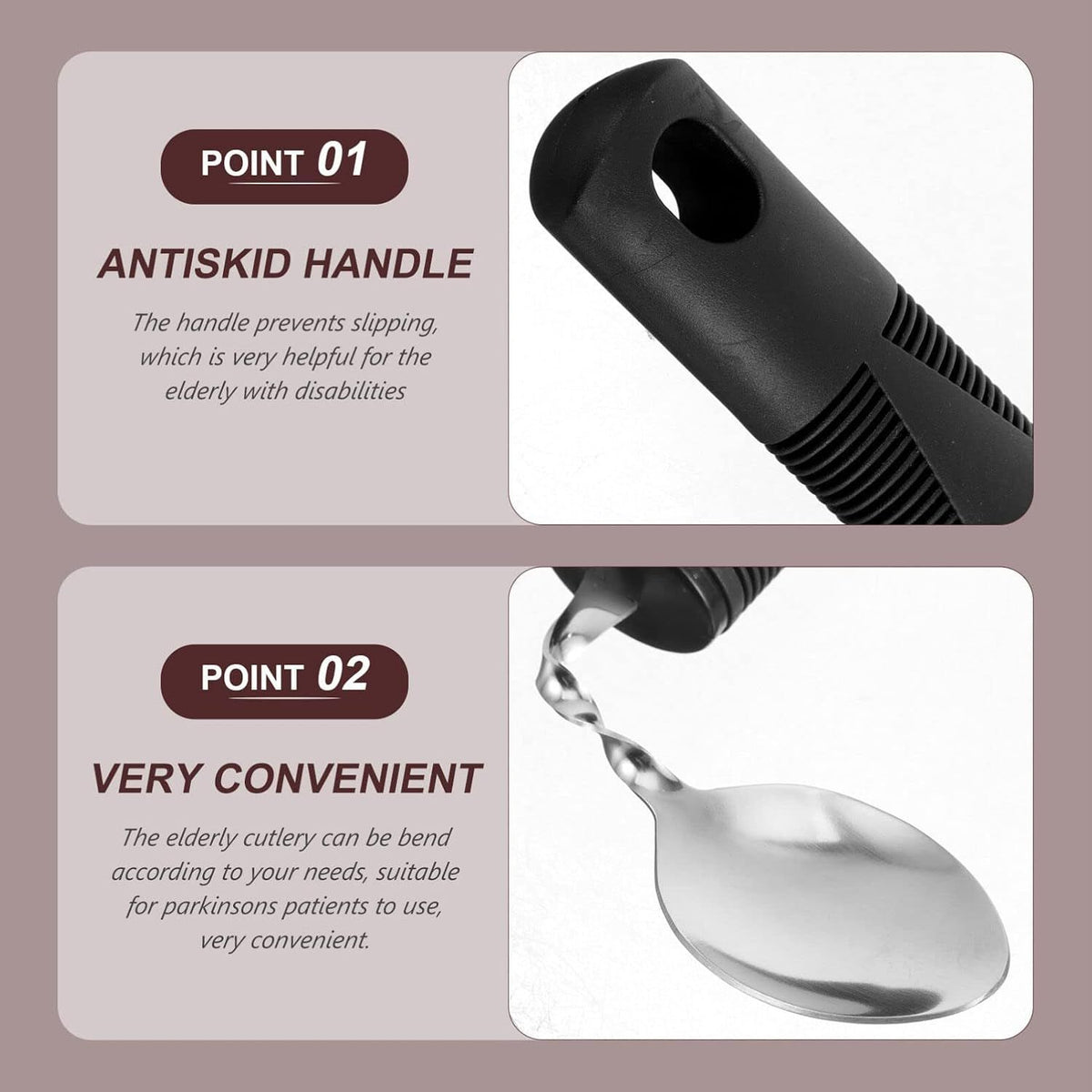 3pcs Adaptive Utensils Easy Grip Silverware Built Up Bendable Fork Teaspoon Tablespoon Eating Feeding Utensil Assist Tableware for Elderly People Disability