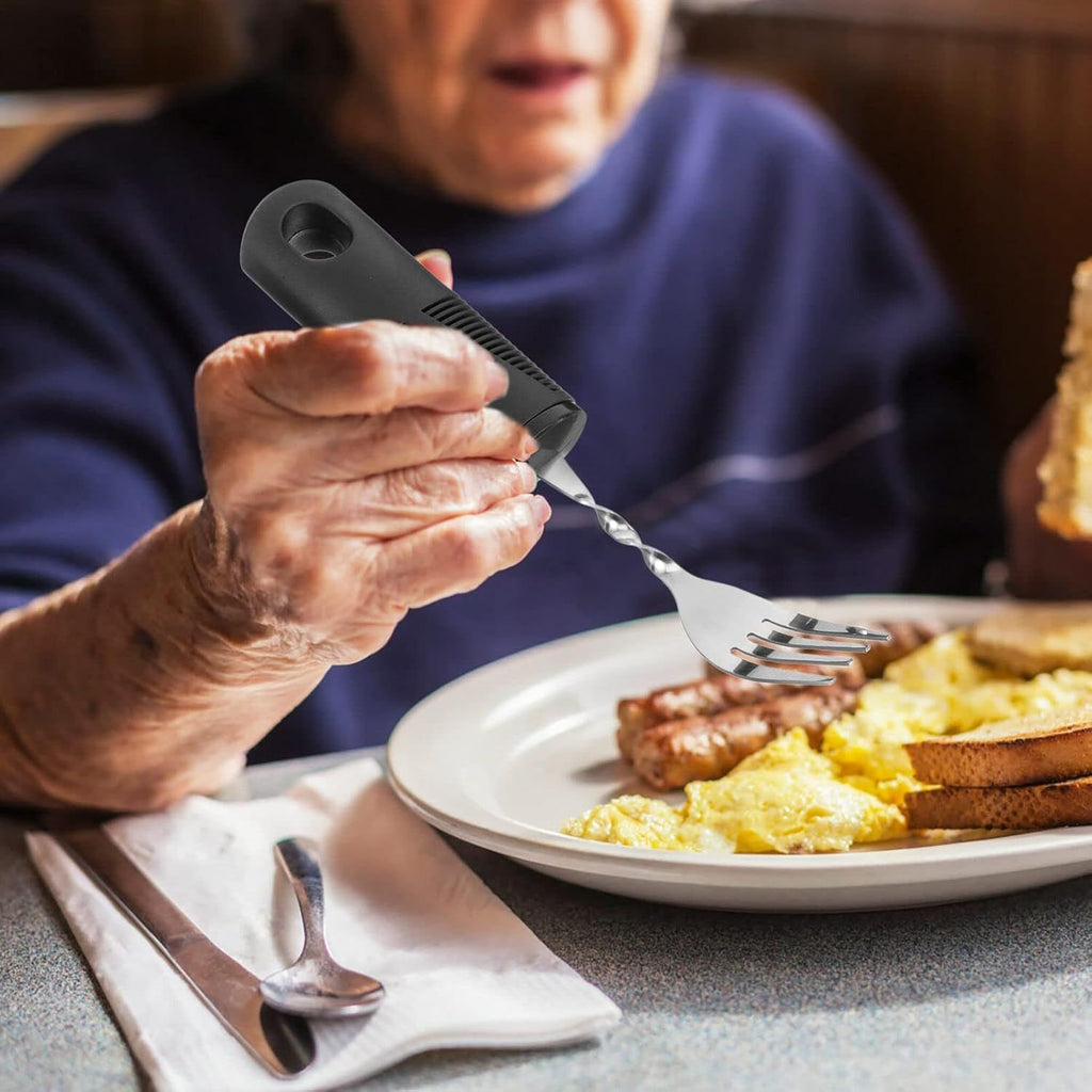 3pcs Adaptive Utensils Easy Grip Silverware Built Up Bendable Fork Teaspoon Tablespoon Eating Feeding Utensil Assist Tableware for Elderly People Disability