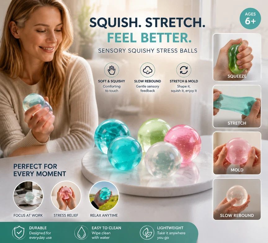 Dreamy Blue Squishy Ball, Lightweight Chill Sensory Toy 6cm 3 Pack