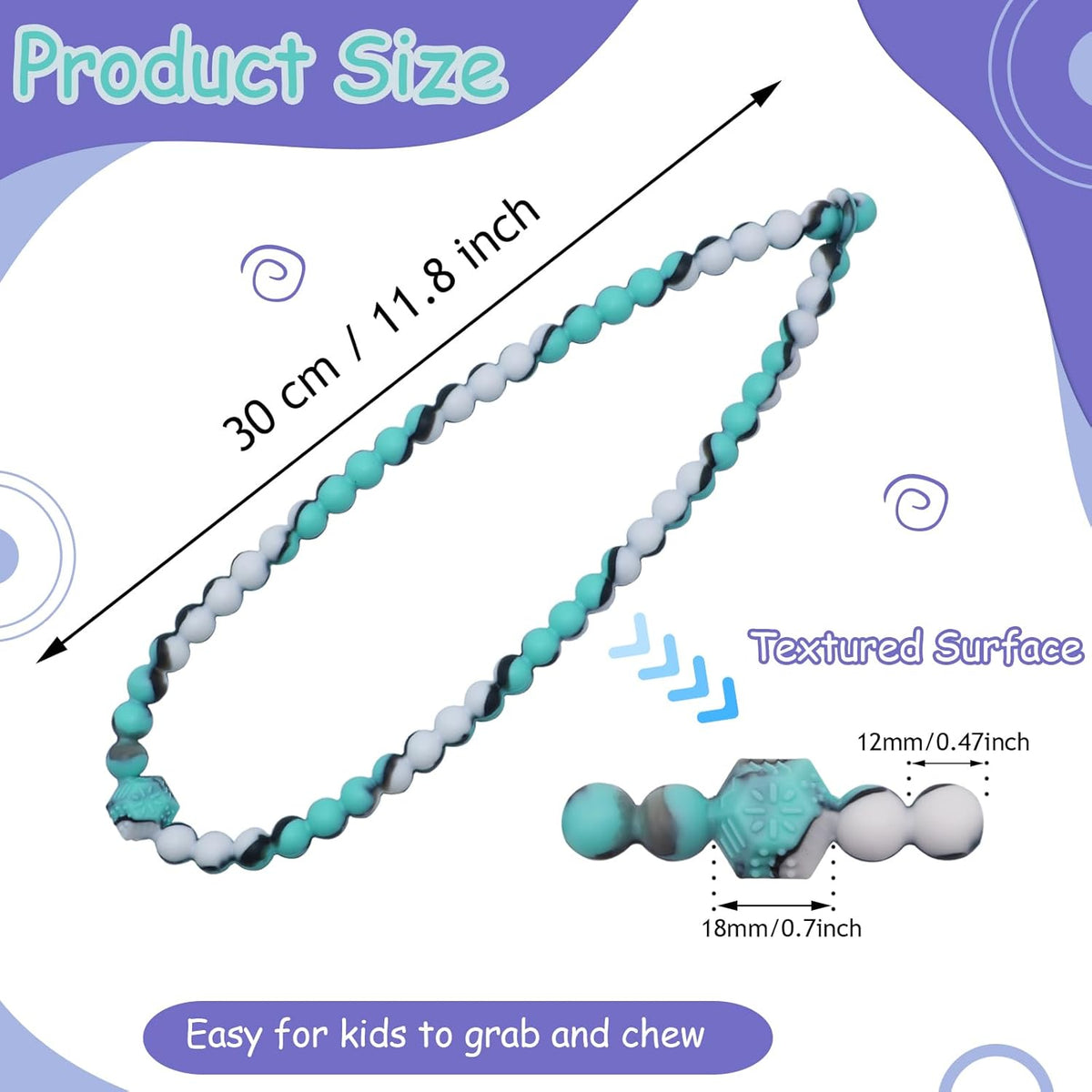 Chew Necklaces for Sensory Kids, 2 Pack Chewy Necklace Toys Reduces Stress and Anxiety, Kids with ADHD, Autism, SPD Tie-dye Orange green -