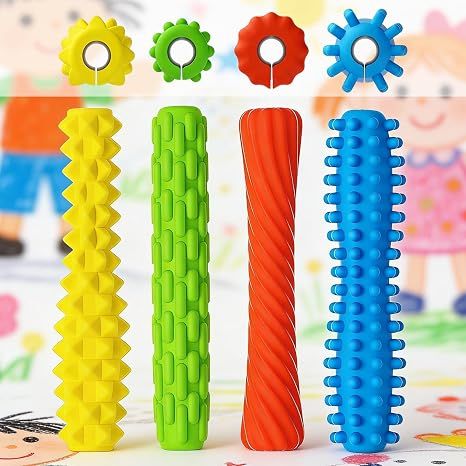 4 Pack Textured Silicone Pencil Grips - Sensory Fidget Tools for Adults, ADHD Autism Anxiety Relief, Quiet Classroom Office Travel Focus Aid, Improve Grip and Fine Motor Skills