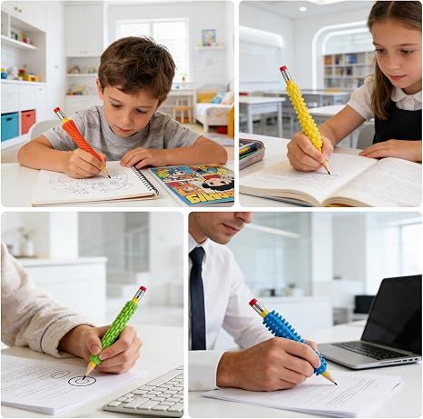 4 Pack Textured Silicone Pencil Grips - Sensory Fidget Tools for Adults, ADHD Autism Anxiety Relief, Quiet Classroom Office Travel Focus Aid, Improve Grip and Fine Motor Skills