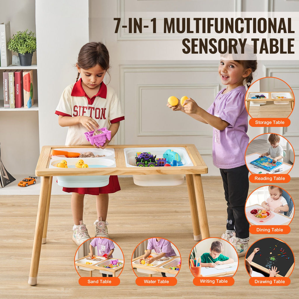 Kids Sensory Table Indoor Wooden Play Sand Water Table with 3 Storage Bins